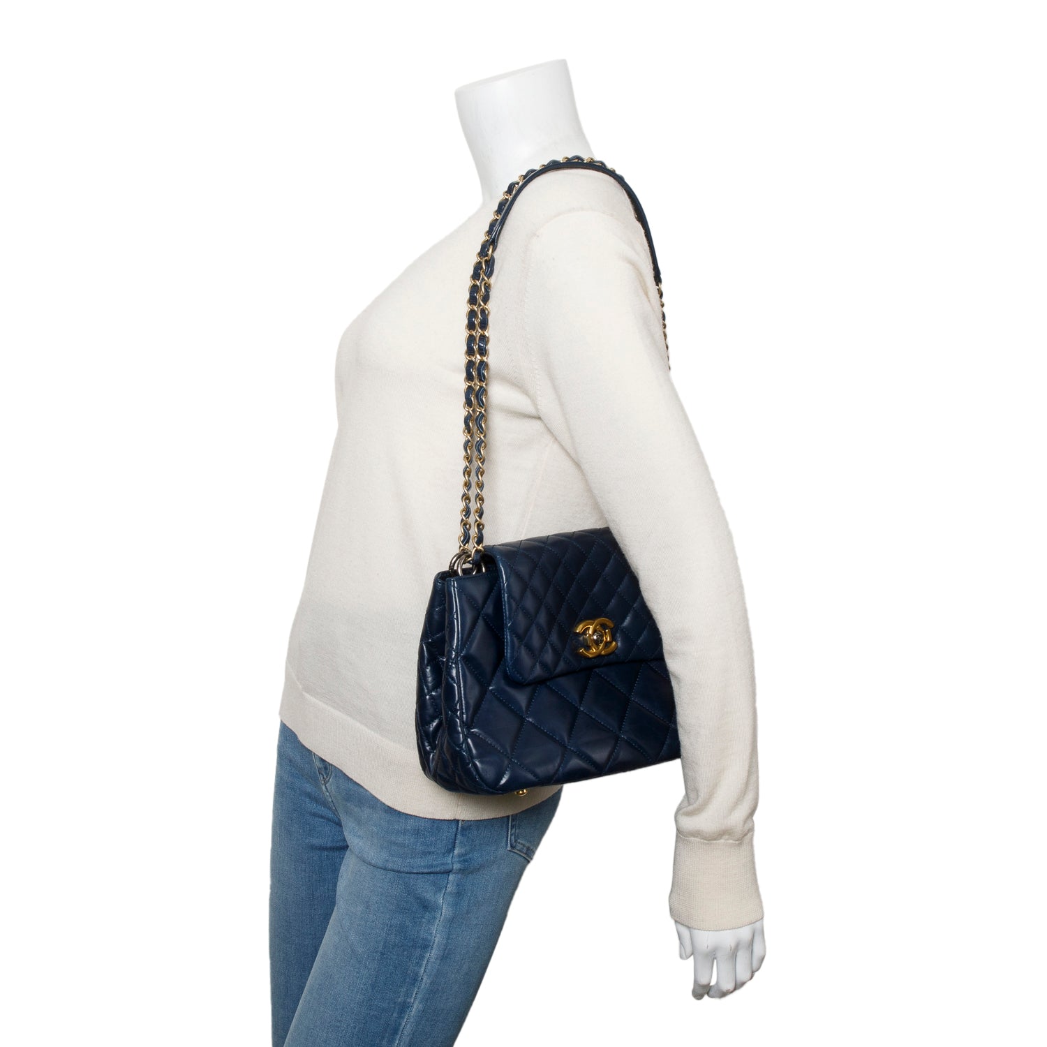 Chanel Navy Aged Quilted Daily Walk Calfskin Travel Bag
