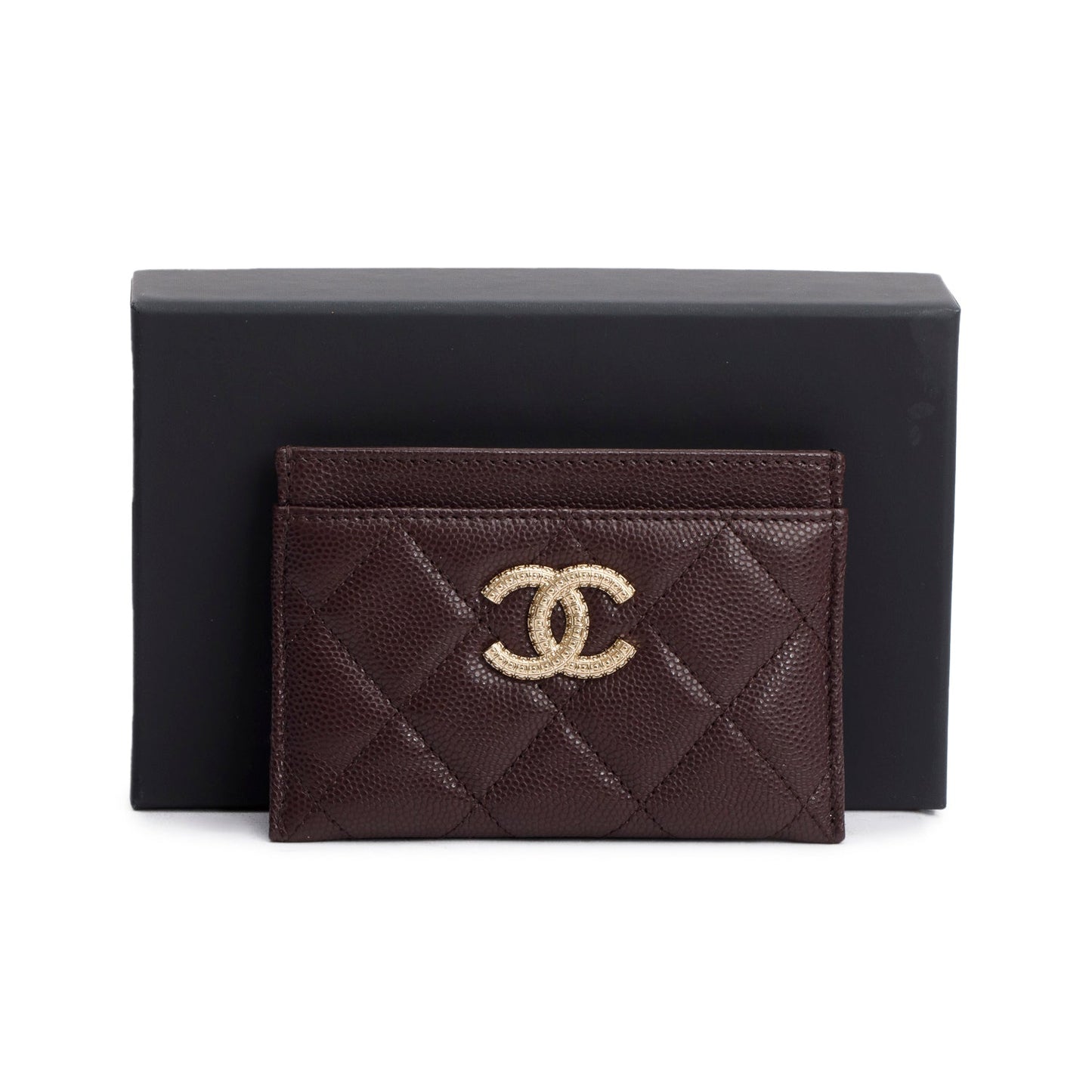 Chanel Burgundy Quilted Caviar Card Holder Leather Wallet Case