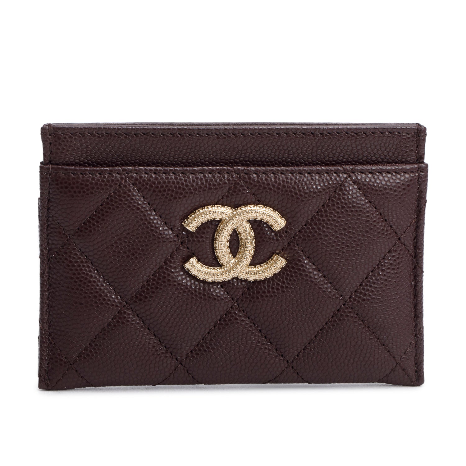 Chanel Burgundy Quilted Caviar Card Holder Leather Wallet Case