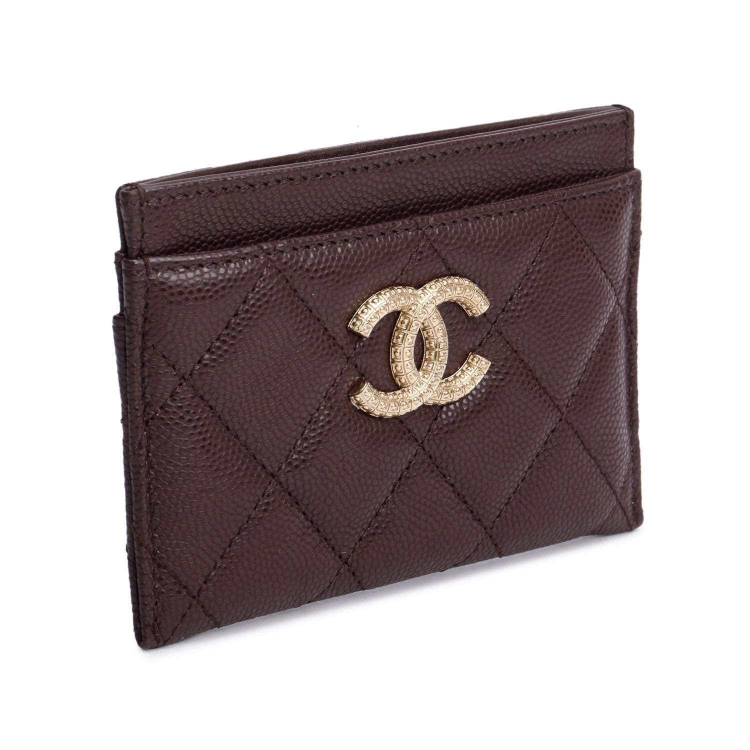 Chanel Burgundy Quilted Caviar Card Holder Leather Wallet Case