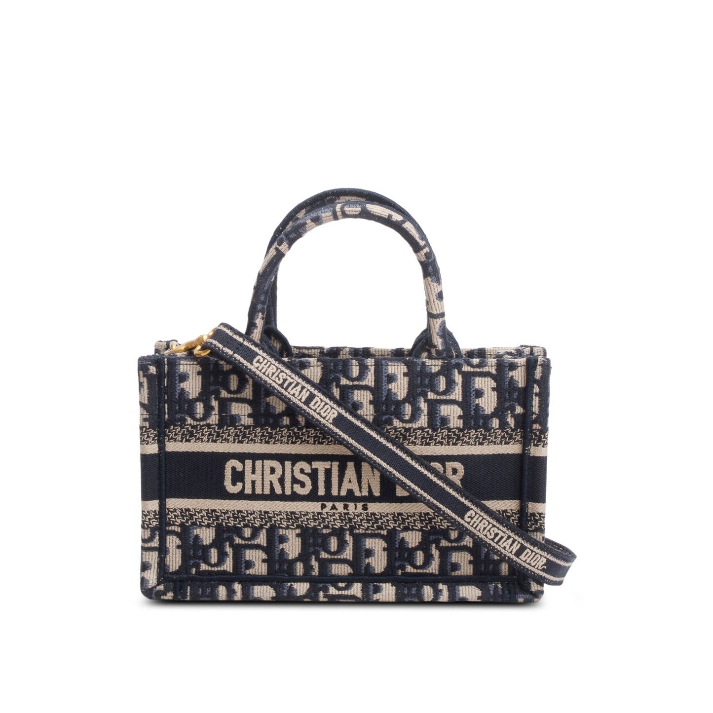 Dior Christian Oblique Embroidered Book Tote Handbag Blue Tote Bag