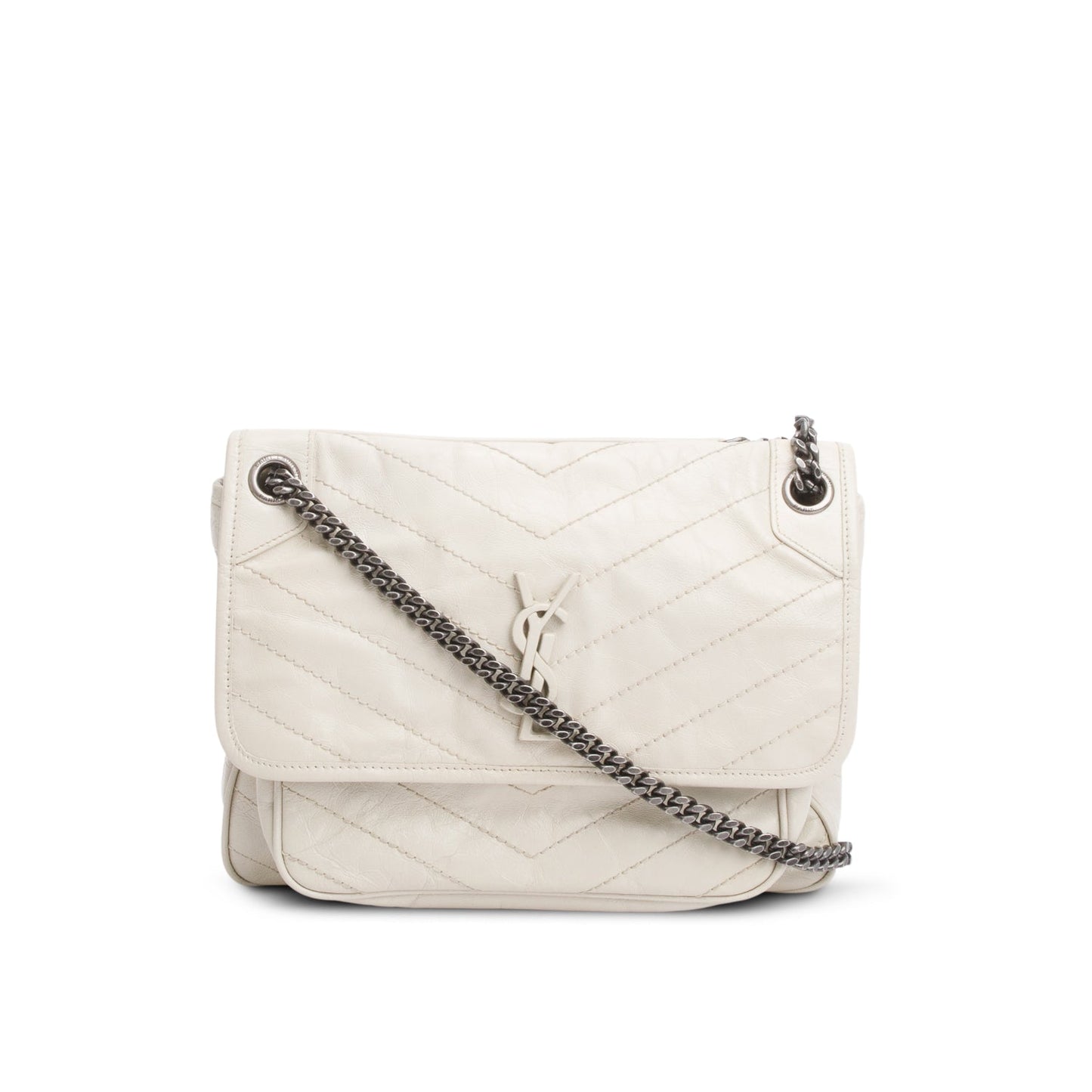 YSL Saint Laurent Ivory Niki Chain Satchel Leather Monogram Travel Bag