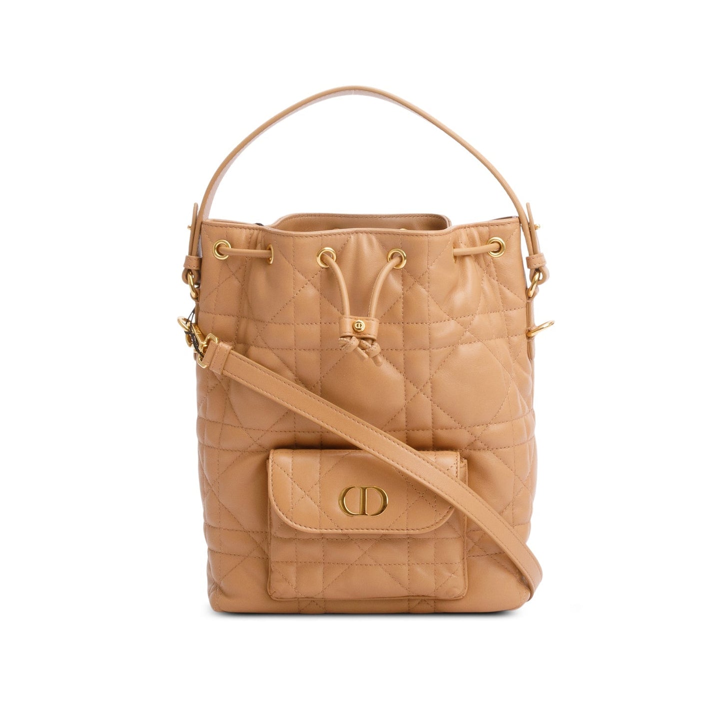 Dior Christian Macrocannage Lambskin Caro Bag Brown Small Bucket Bag