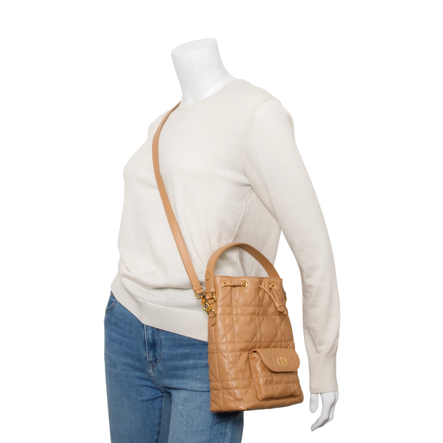 Dior Christian Macrocannage Lambskin Caro Bag Brown Small Bucket Bag