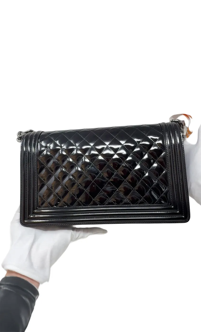 Chanel leBoy patent leather crossbody bag black B-