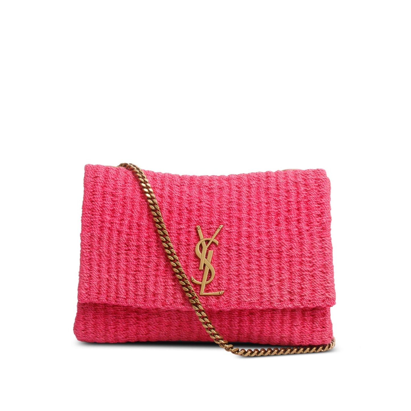 YSL Saint Laurent Kate Chain Bag Raffia Pink Travel Bag