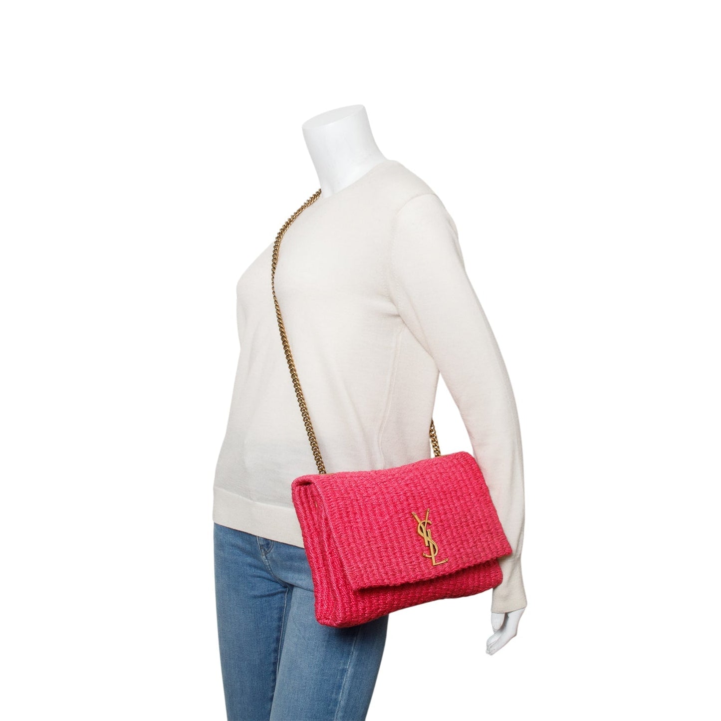 YSL Saint Laurent Kate Chain Bag Raffia Pink Travel Bag