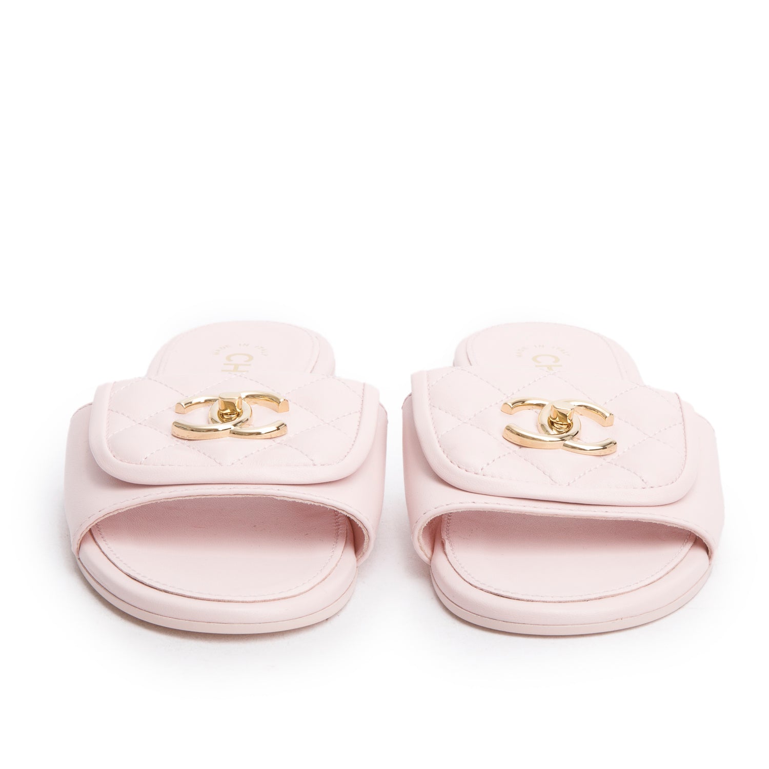 Chanel Quilted Turnlock Flat Mules Lambskin Pink Shoes