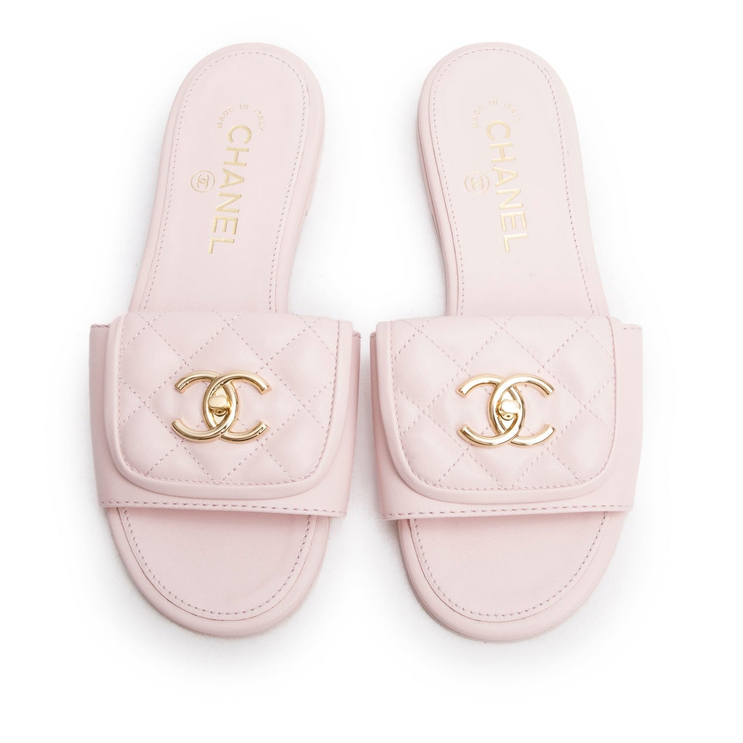 Chanel Quilted Turnlock Flat Mules Lambskin Pink Shoes