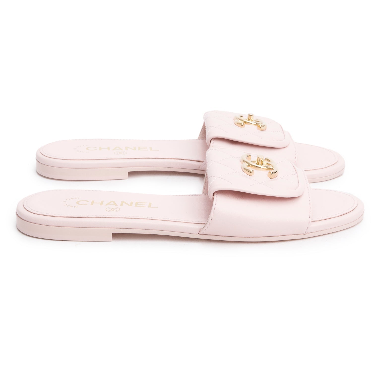 Chanel Quilted Turnlock Flat Mules Lambskin Pink Shoes