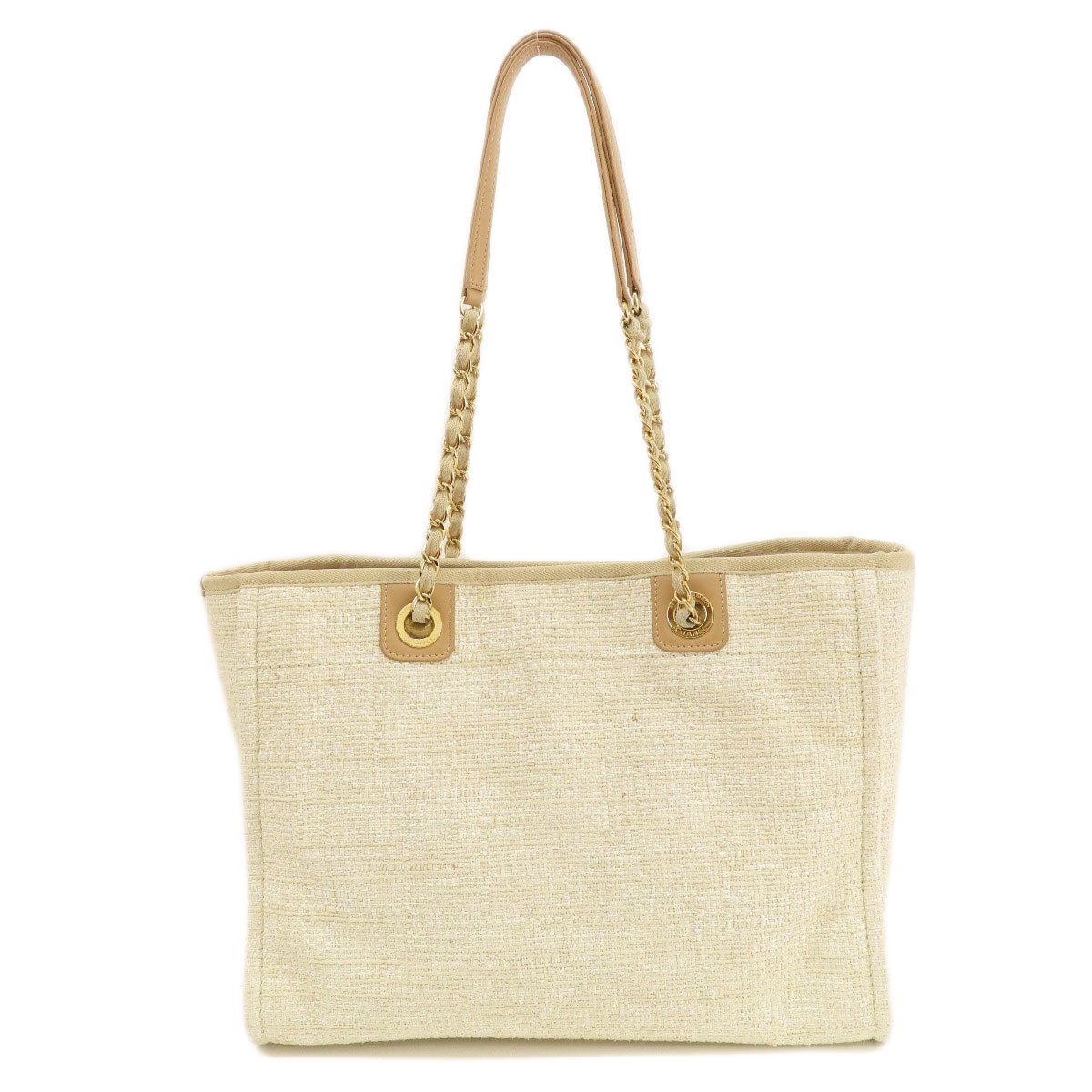 Chanel Tweed Deauville White Gold MM Tote Bag