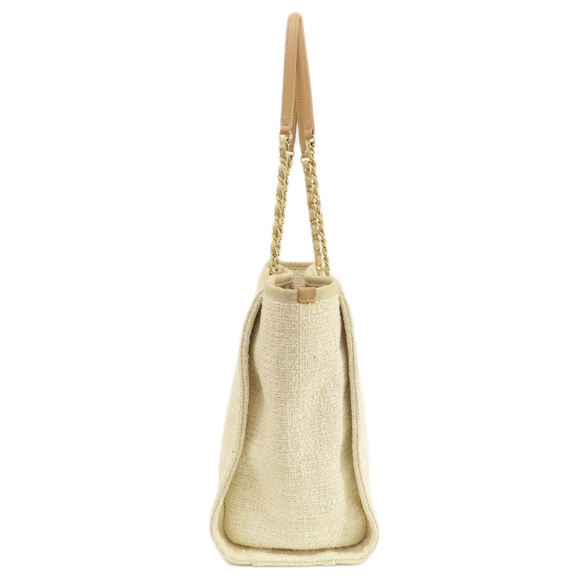 Chanel Tweed Deauville White Gold MM Tote Bag