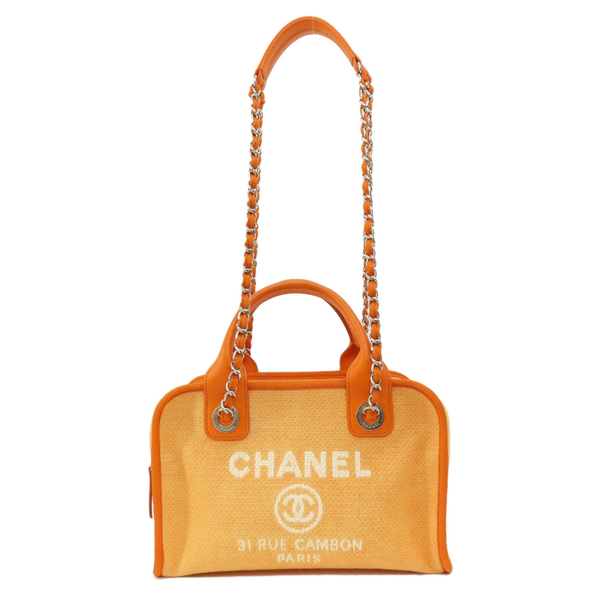 Chanel Deauville Bowling SilverMetal 2WAY Orange Canvas Shoulder Bag