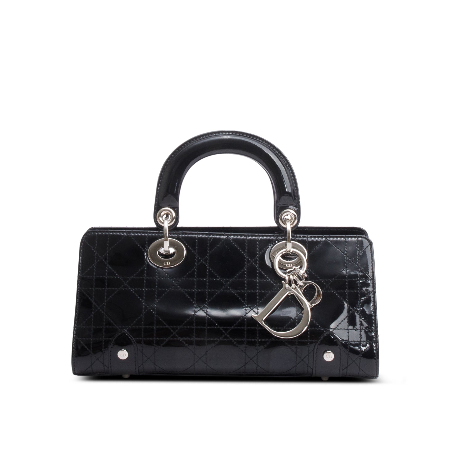 Dior Christian Patent Cannage Calfskin East West Lady Leather Black Travel Bag