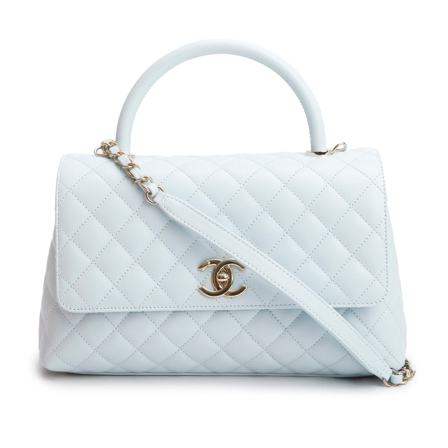 Chanel Caviar Quilted Coco Handle Flap Blue Travel Bag