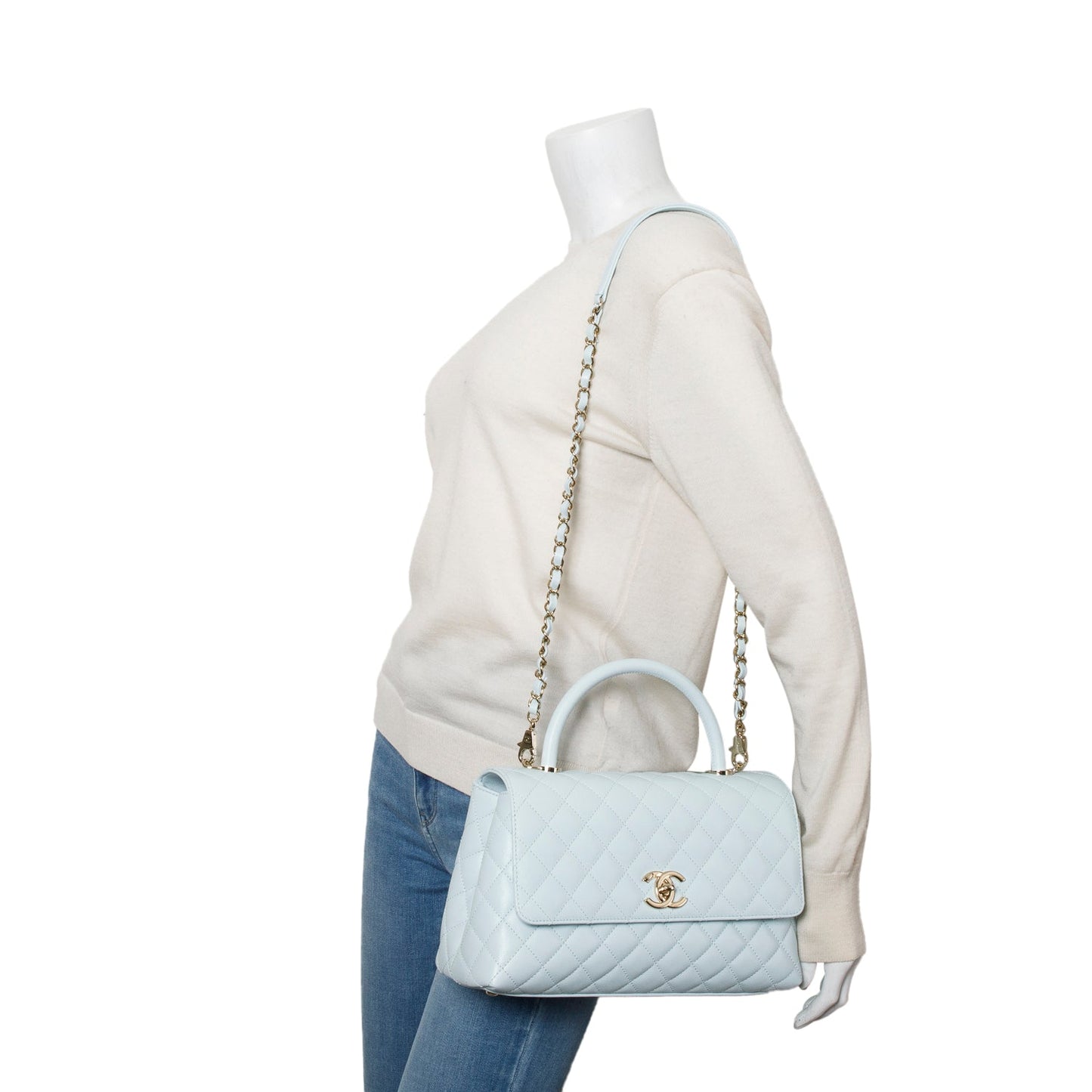 Chanel Caviar Quilted Coco Handle Flap Blue Travel Bag