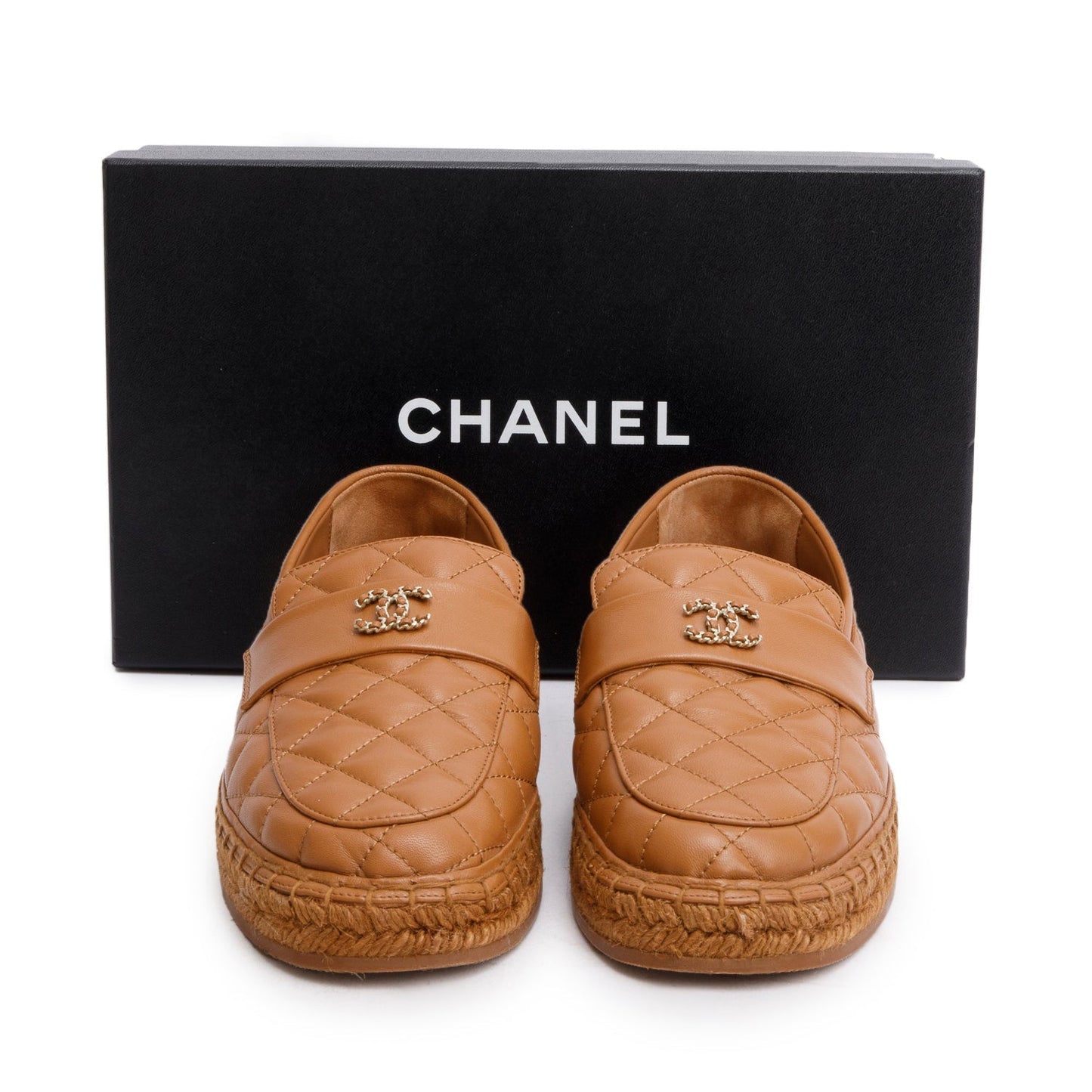 Chanel Quilted Interlocking CC Logo Espadrilles Leather Brown Travel Bag