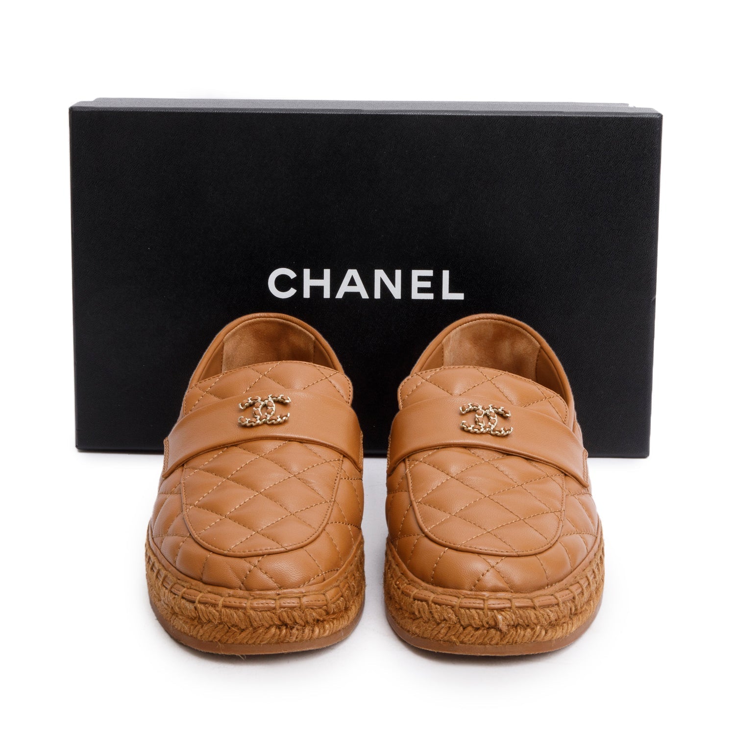 Chanel Quilted Interlocking CC Logo Espadrilles Leather Brown Travel Bag