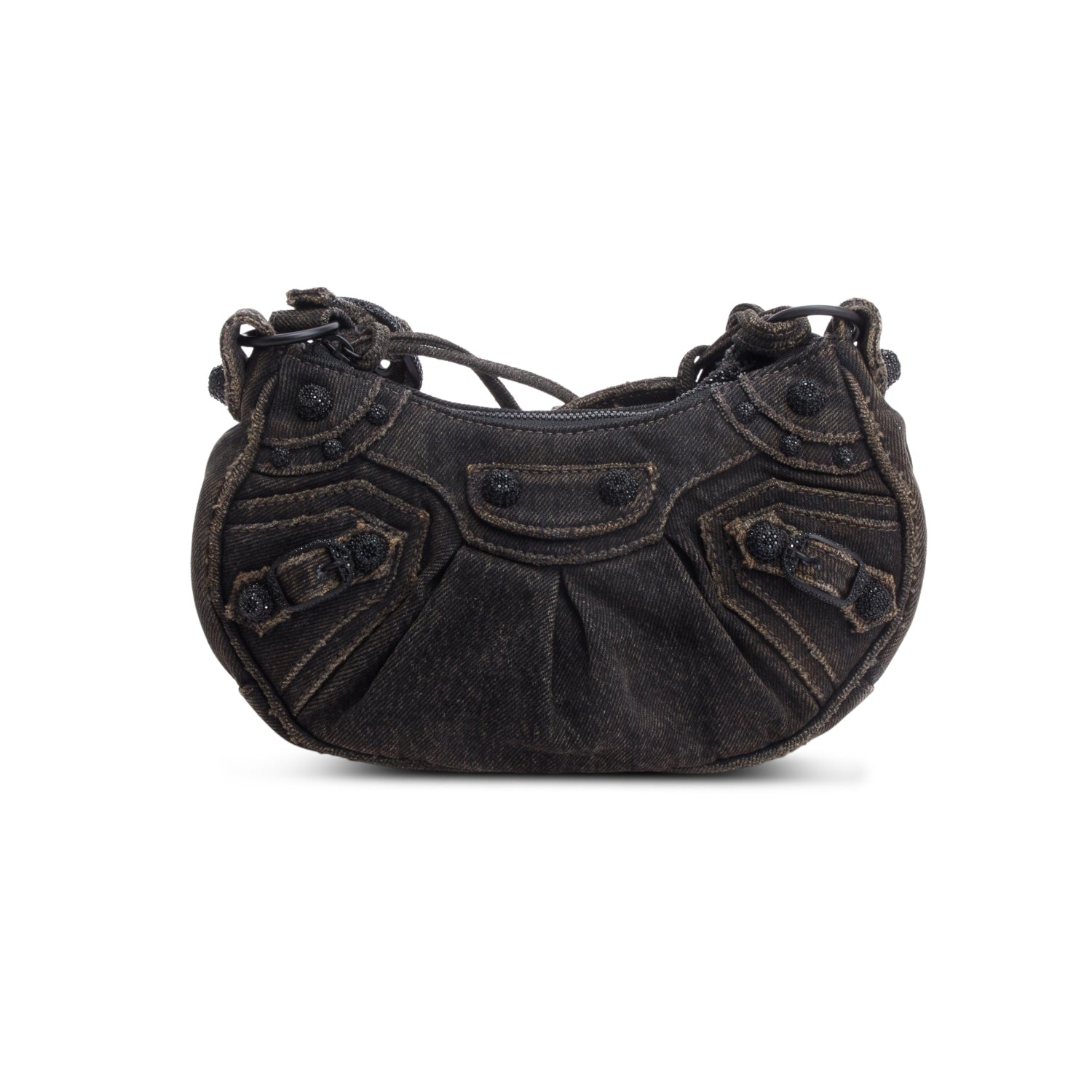 Balenciaga Washed Frayed Crystal Le Cagole Xs Travel Denim Black Travel Bag