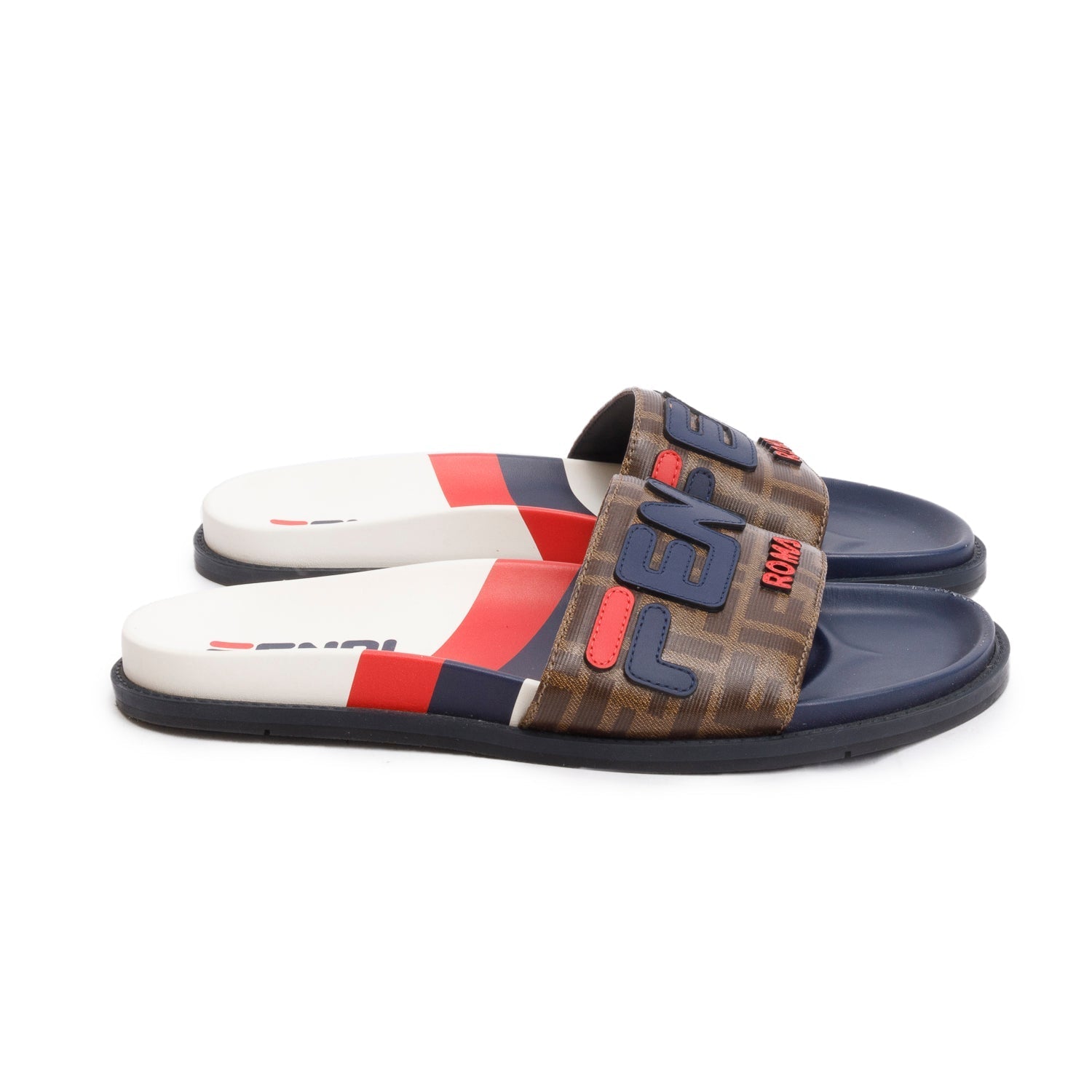 Fendi Fila Zucca Ff Rubber Slides Men Size Canvas Logo Travel Bag