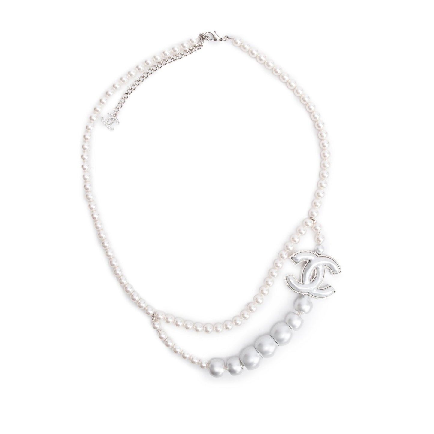 Chanel Palladium-Plated Faux Pearl CC Belt