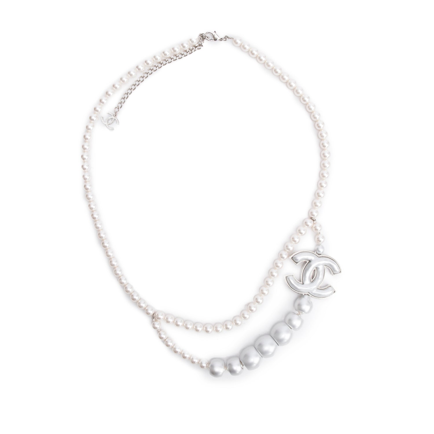 Chanel Palladium-Plated Faux Pearl CC Belt