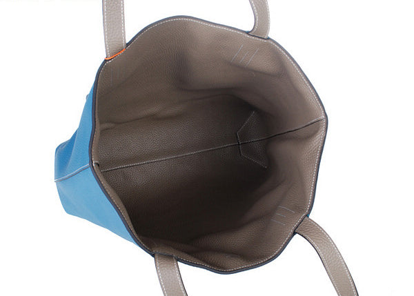 Hermes Luxury Shopping Bag Ladies Cow Grey Leather Travel Bag