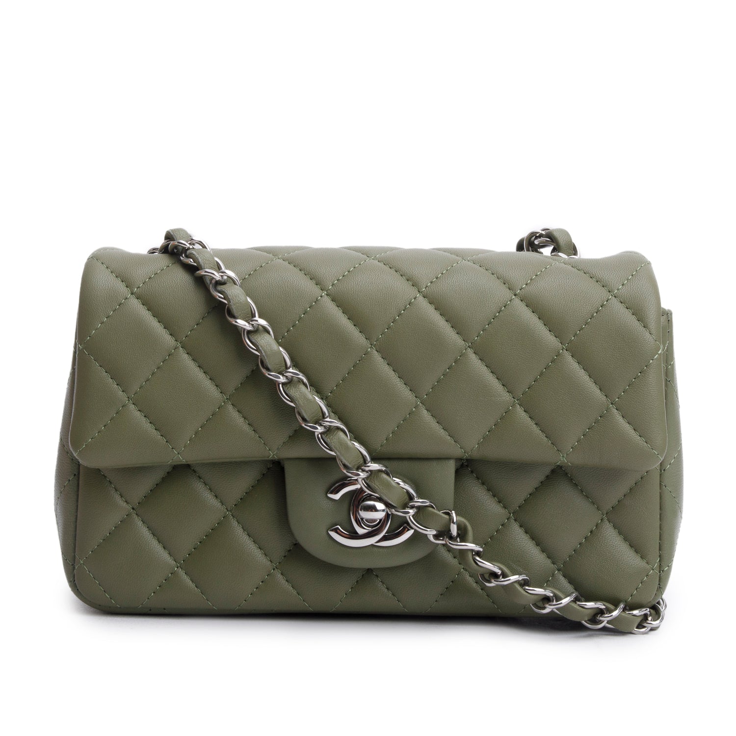 Chanel Oliver Quilted Classic Rectangular Flap Lambskin Green Travel Bag