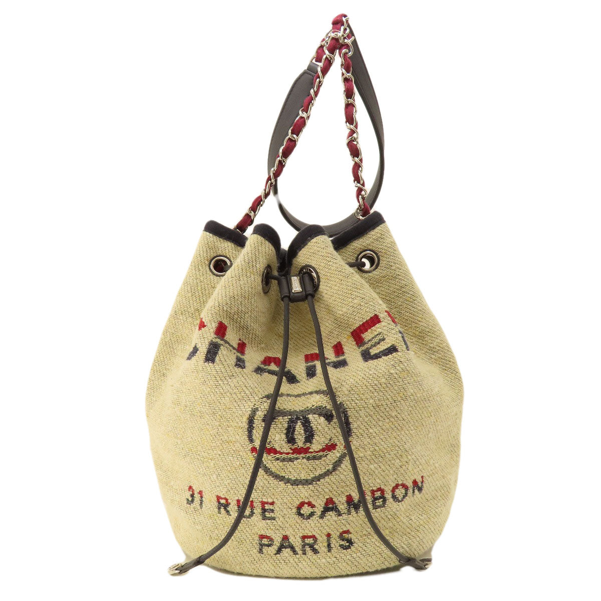 Chanel Deauville Drawstring SilverMetal Beige Canvas Jewelry