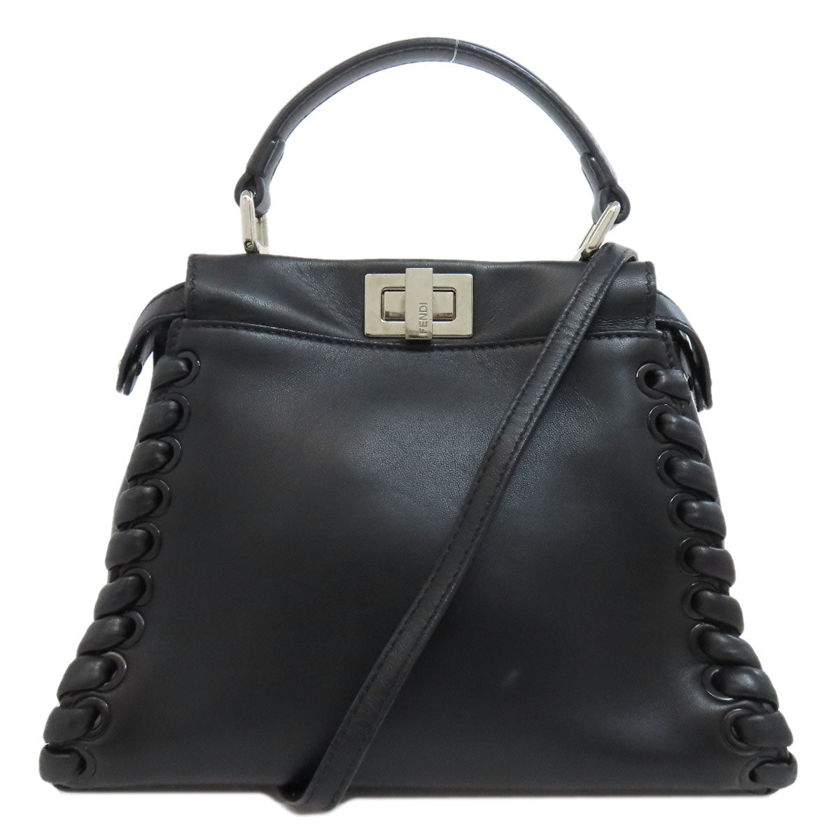 Fendi Handbag Peekaboo 2Way Leather Black Mini Travel Bag