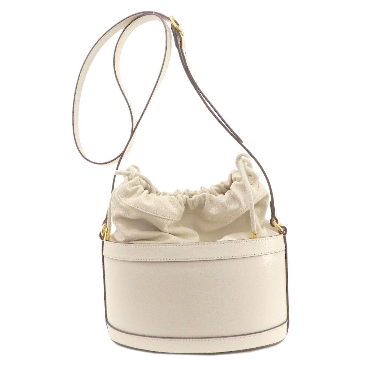 Gucci Horsebit Leather White Bucket Tote Bag