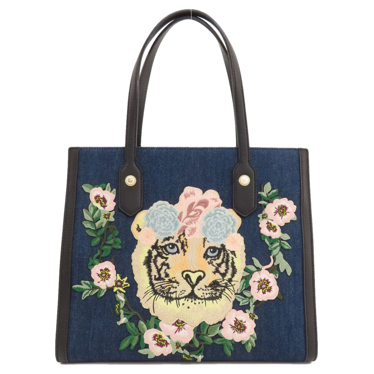 Gucci Tiger embroidery Denim Blue Tote Bag