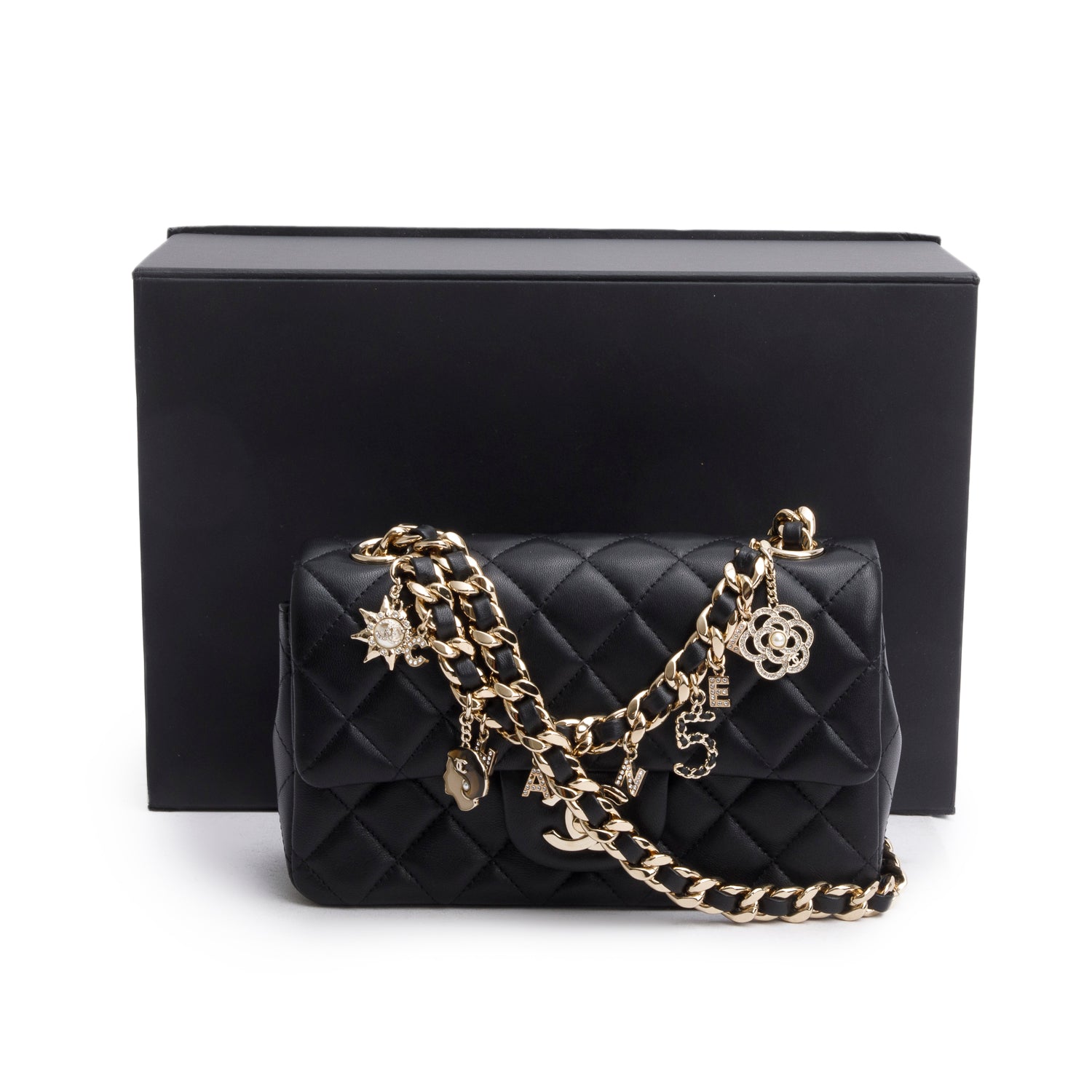 Chanel Coco Charms Rectangular Flap Lambskin Black Key Chain