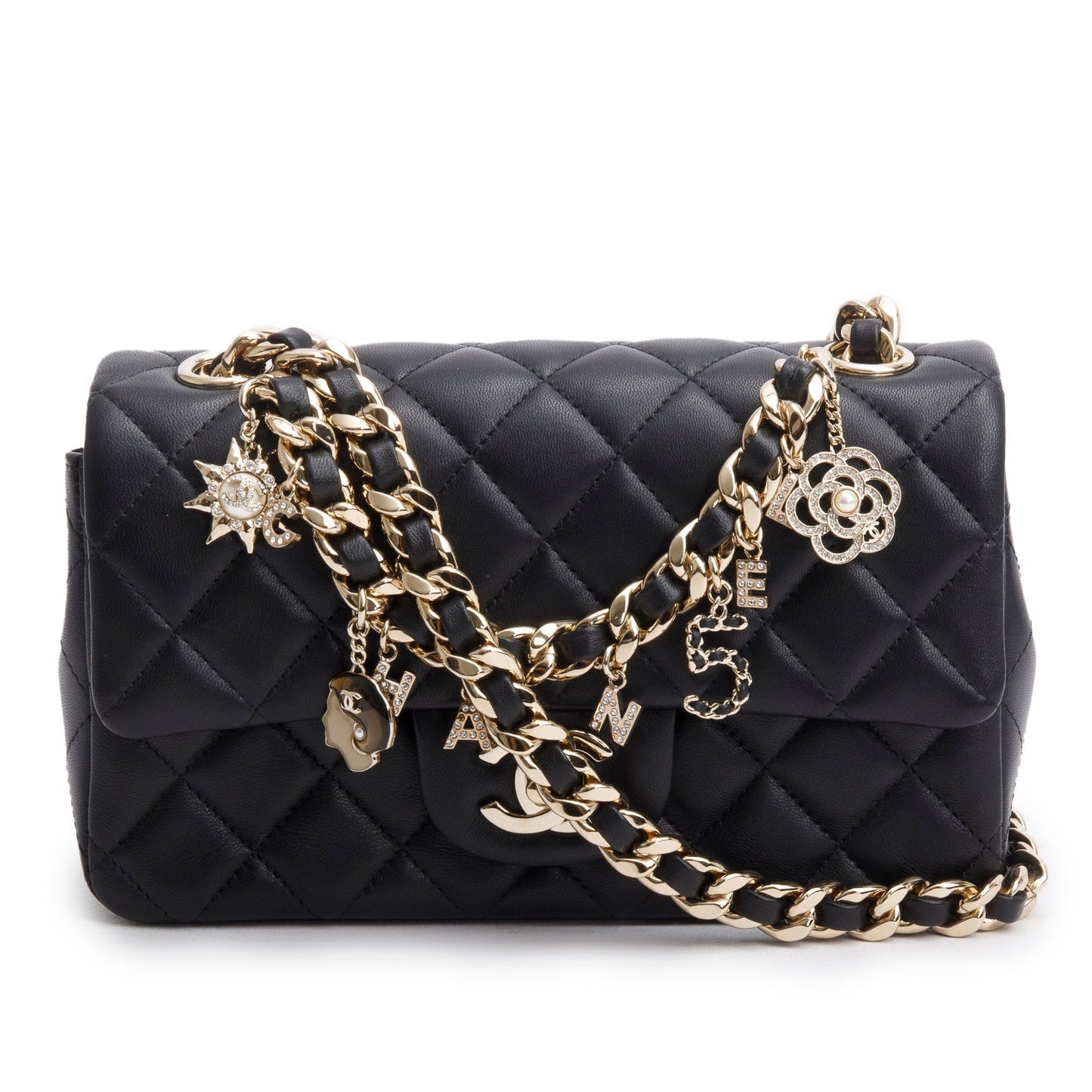Chanel Coco Charms Rectangular Flap Lambskin Black Key Chain