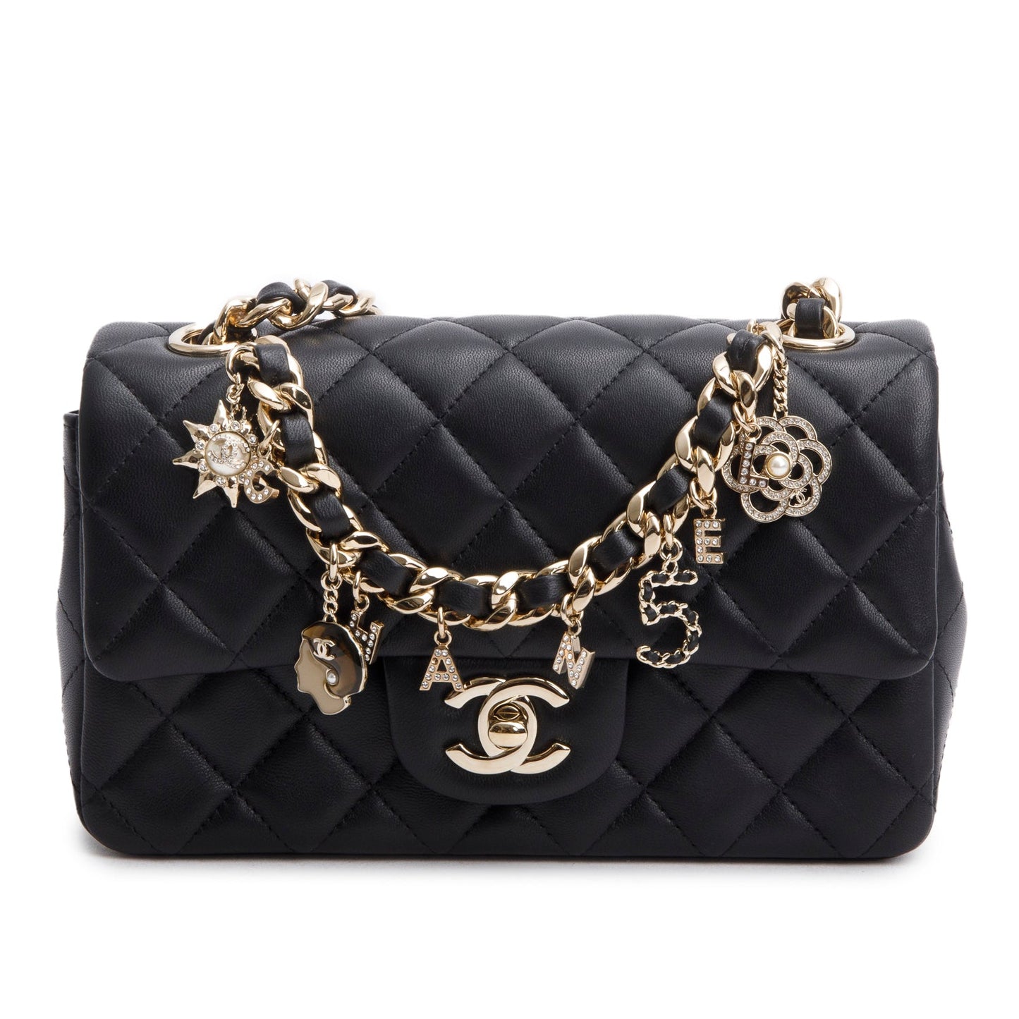 Chanel Coco Charms Rectangular Flap Lambskin Black Key Chain