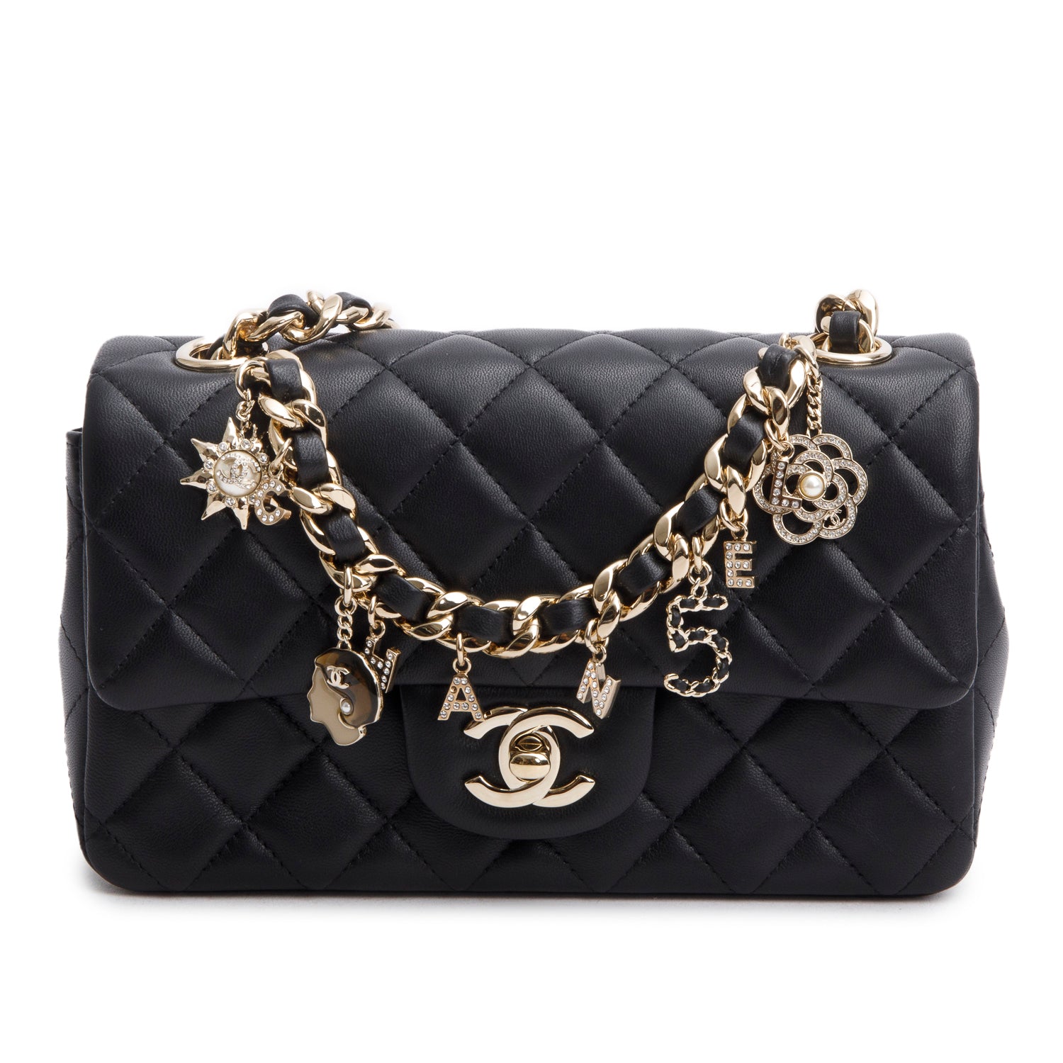 Chanel Coco Charms Rectangular Flap Lambskin Black Key Chain