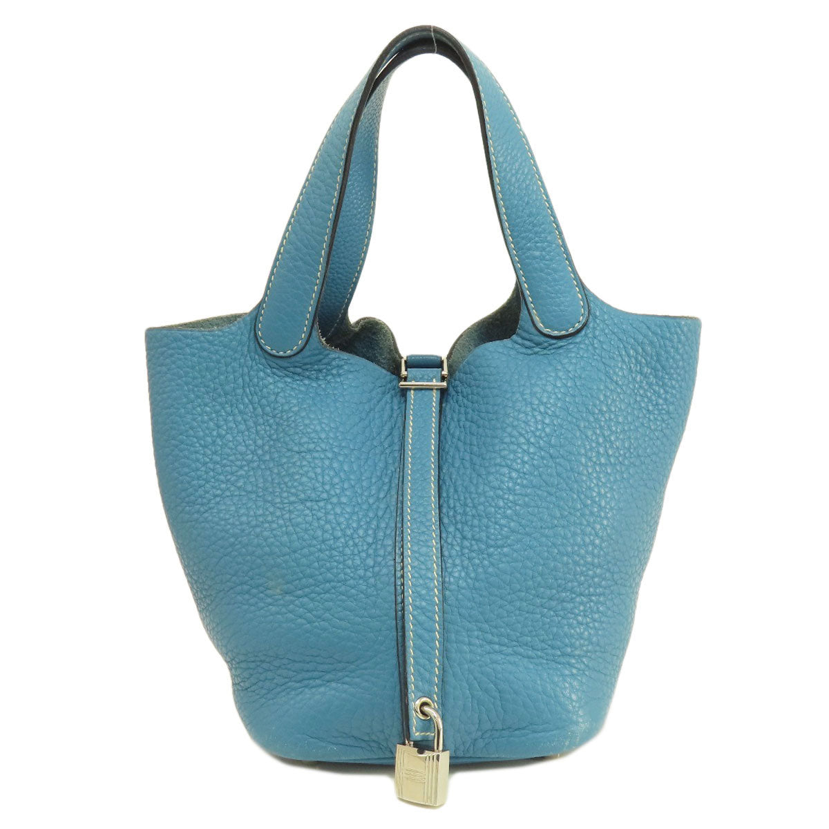 Hermes Handbag Taurillon Clemence Picotin Lock Pm Jean Women Metal Blue Silver Travel Bag