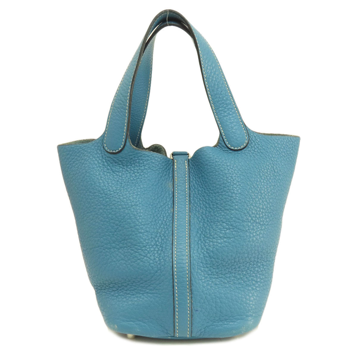 Taurillon Clemence Picotin Lock Pm Jean Metal Blue Silver Travel Bag