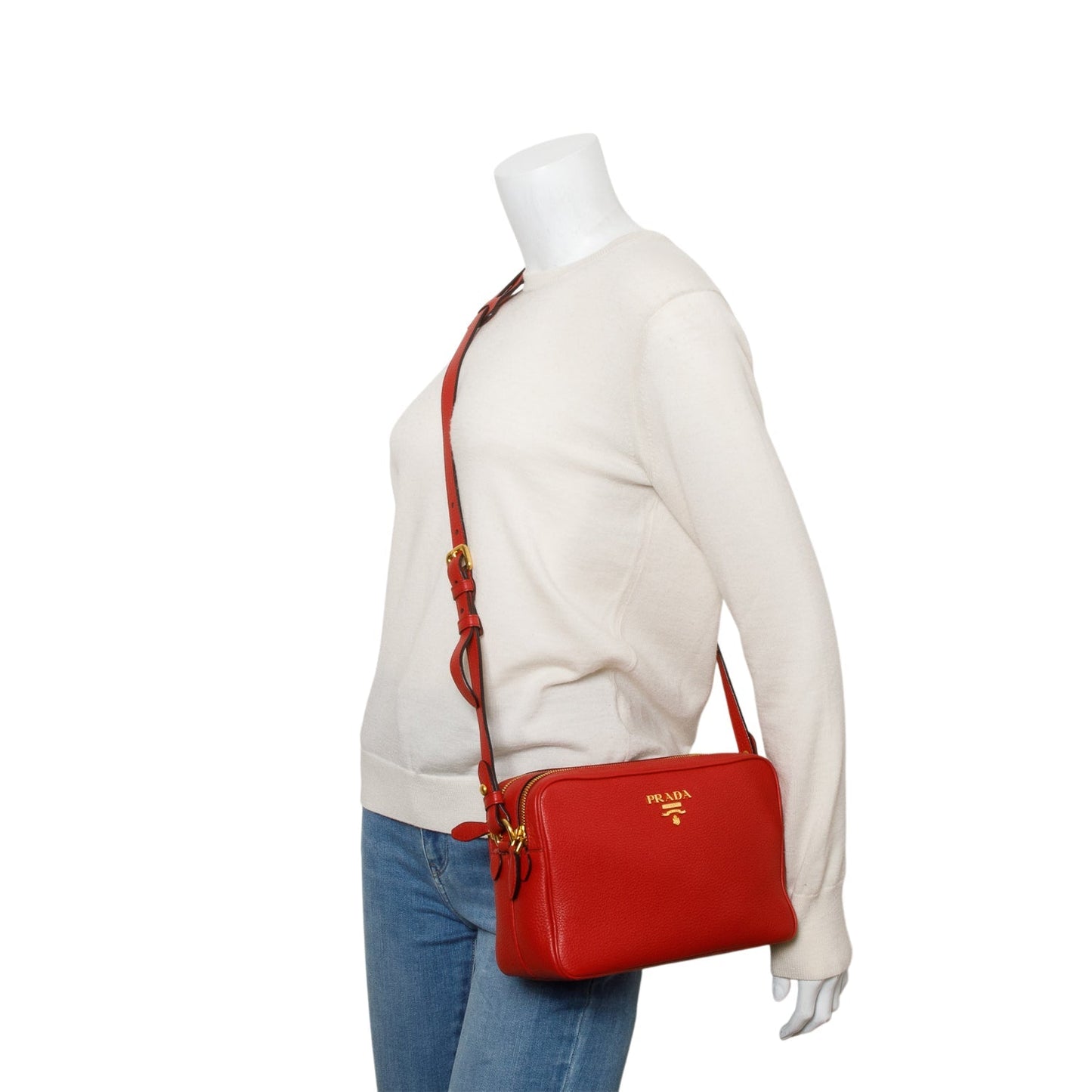 Prada Vitello Phenix Camera Bag Leather Red Travel Bag