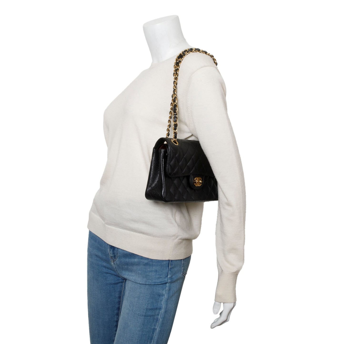 Chanel Quilted Caviar Classic Double Flap Leather Black Travel Bag 9