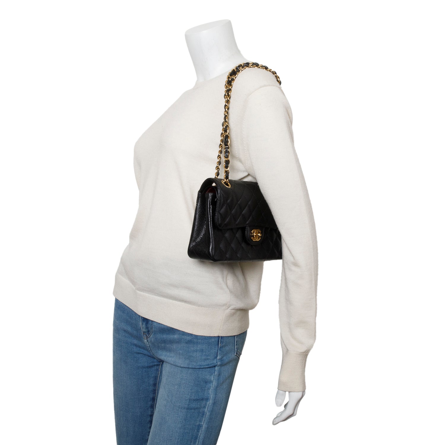 Chanel Quilted Caviar Classic Double Flap Leather Black Travel Bag 9