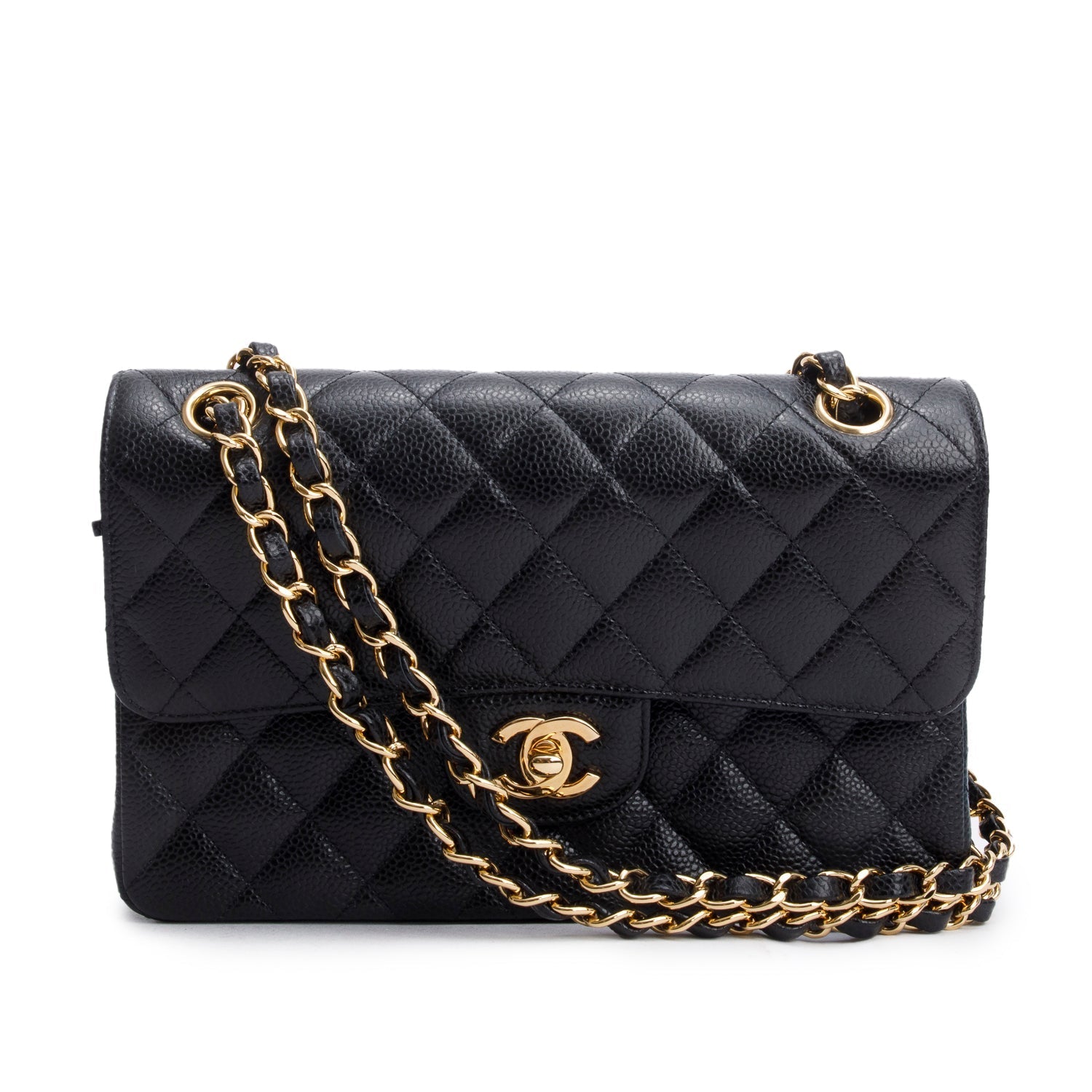 Chanel Quilted Caviar Classic Double Flap Leather Black Travel Bag 9