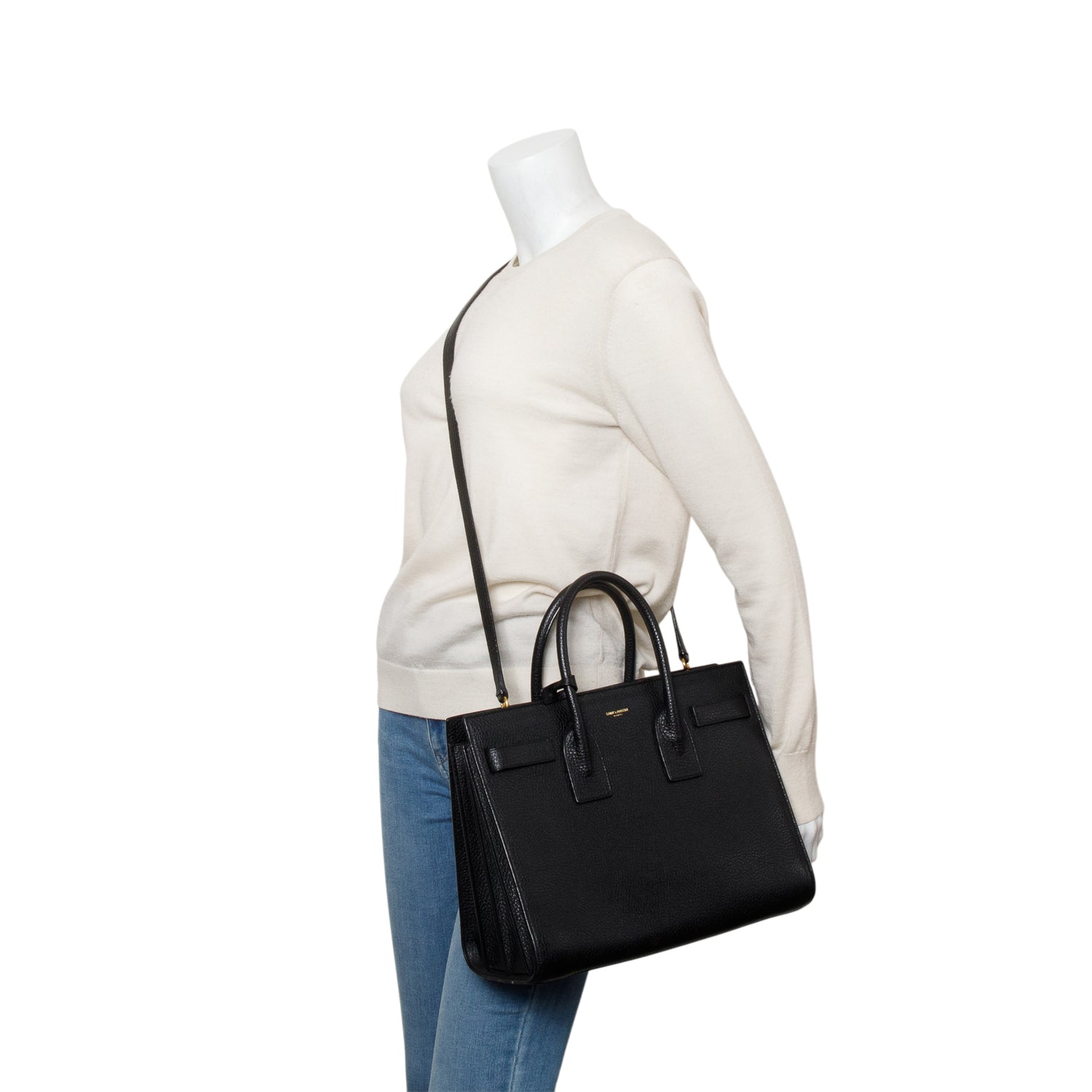 YSL Saint Laurent Grained Sac De Jour Travel Bag Leather Black