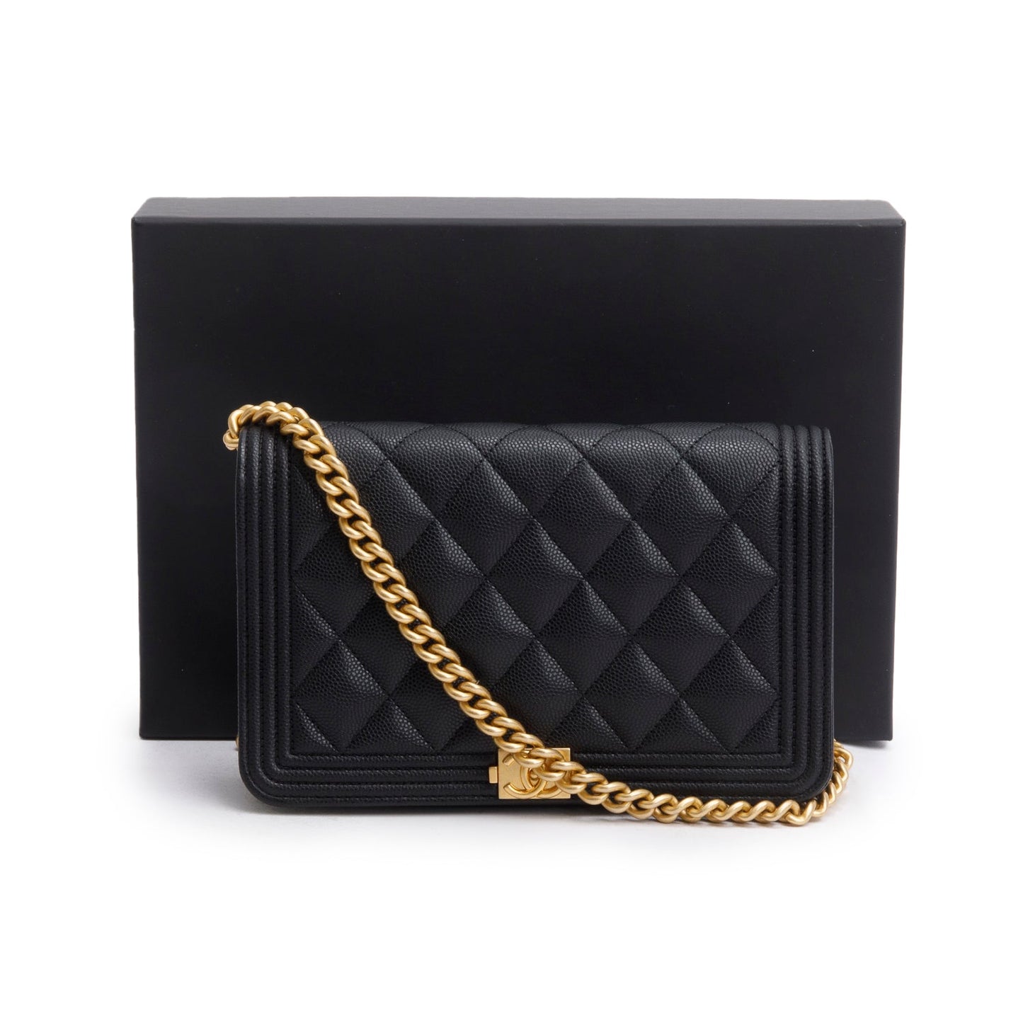 Chanel Caviar Quilted Boy on Black Wallet Case