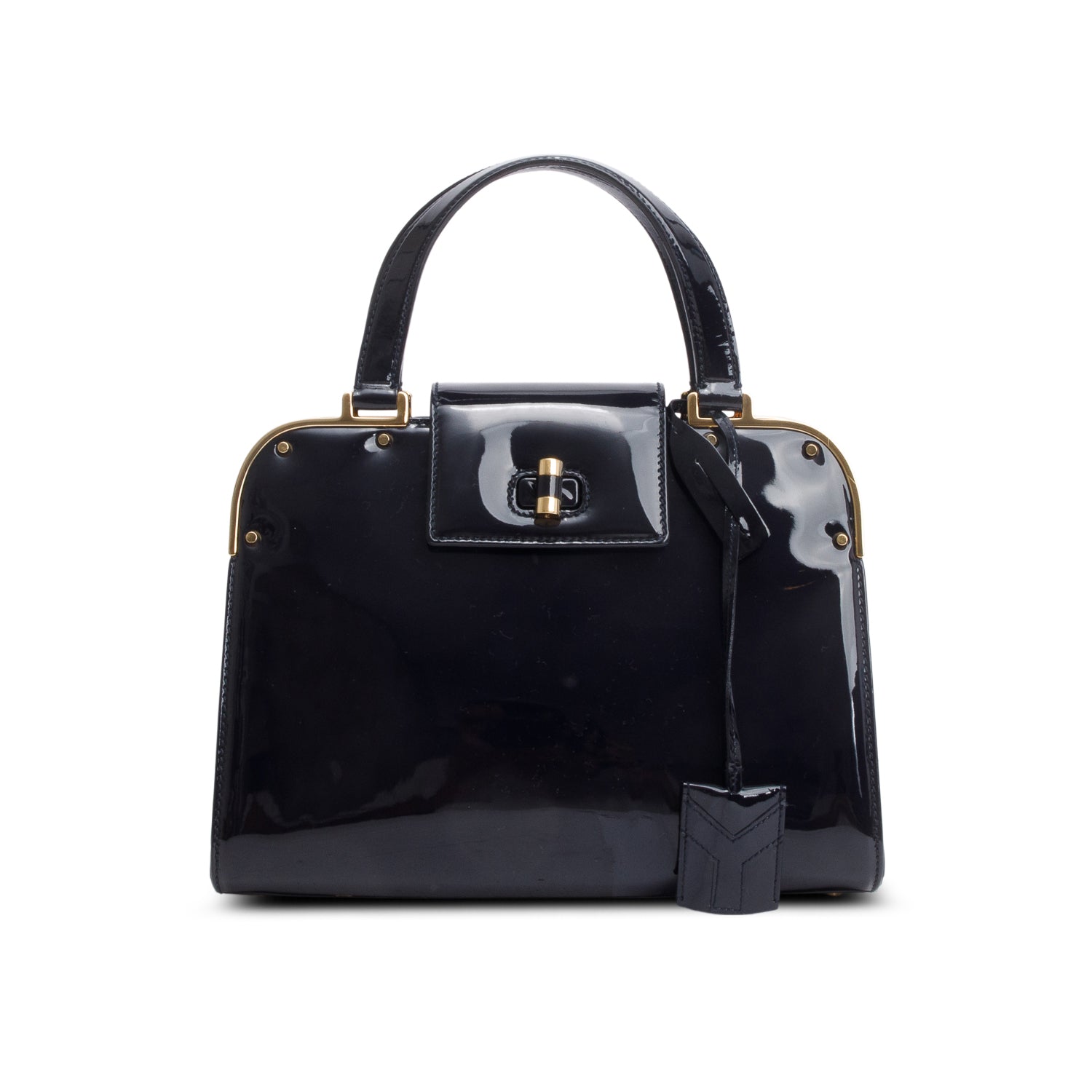 YSL Saint Laurent Navy Patent Rive Gauche Uptown Handle Bag Leather Medium Travel Bag
