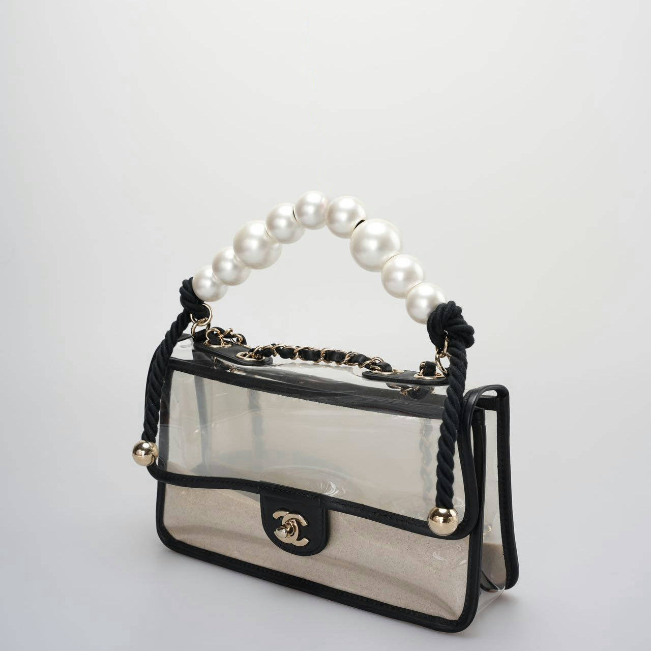 Chanel Sand By The Sea timeless Flap Bag With Pearl Strap in medium size