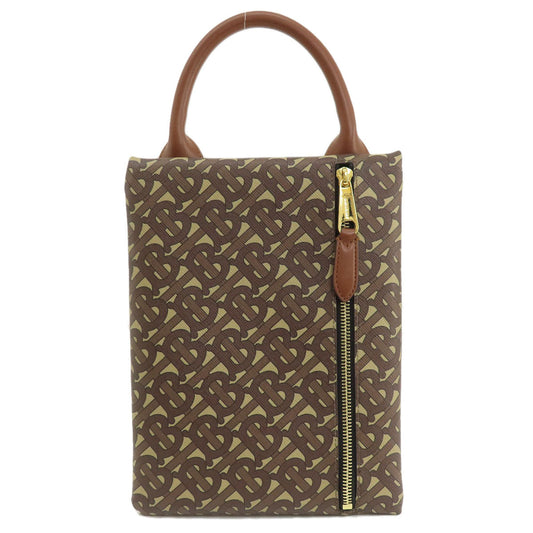 Burberry Pvc Total Pattern Handbag Brown Logo Travel Bag
