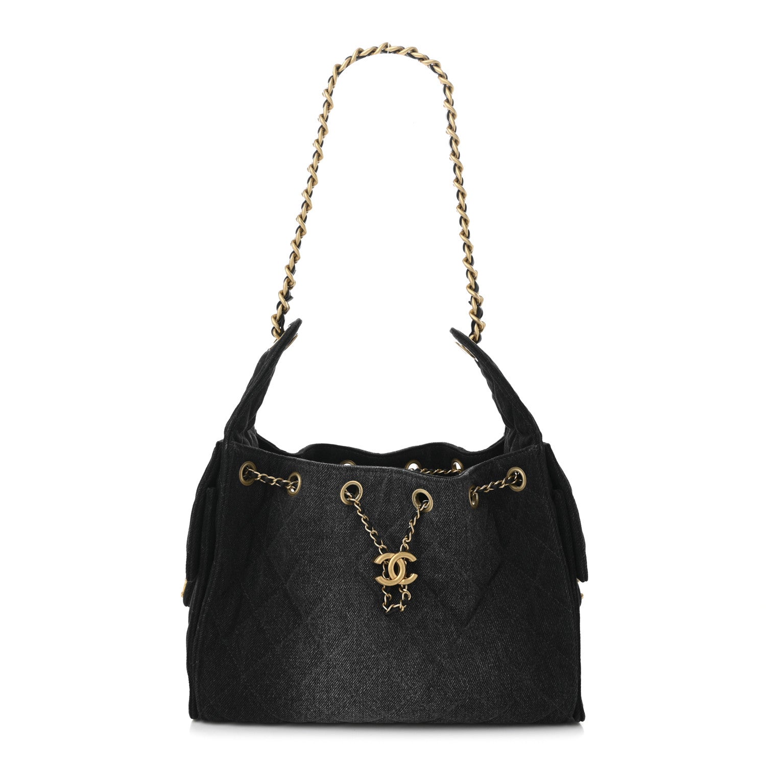 Chanel Washed Denim Quilted Small 25 Handbag Black