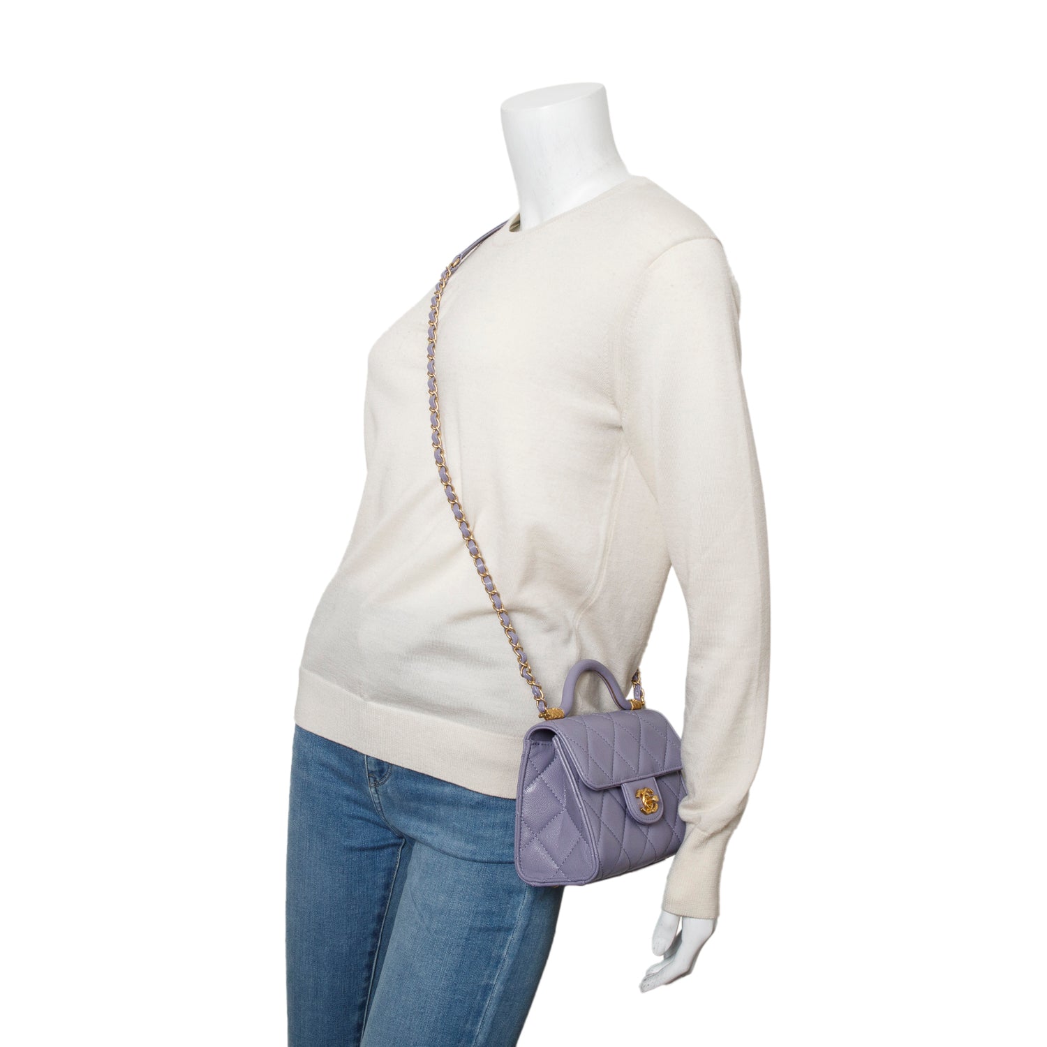 Chanel Purple Quilted Caviar Top Handle Leather Travel Bag