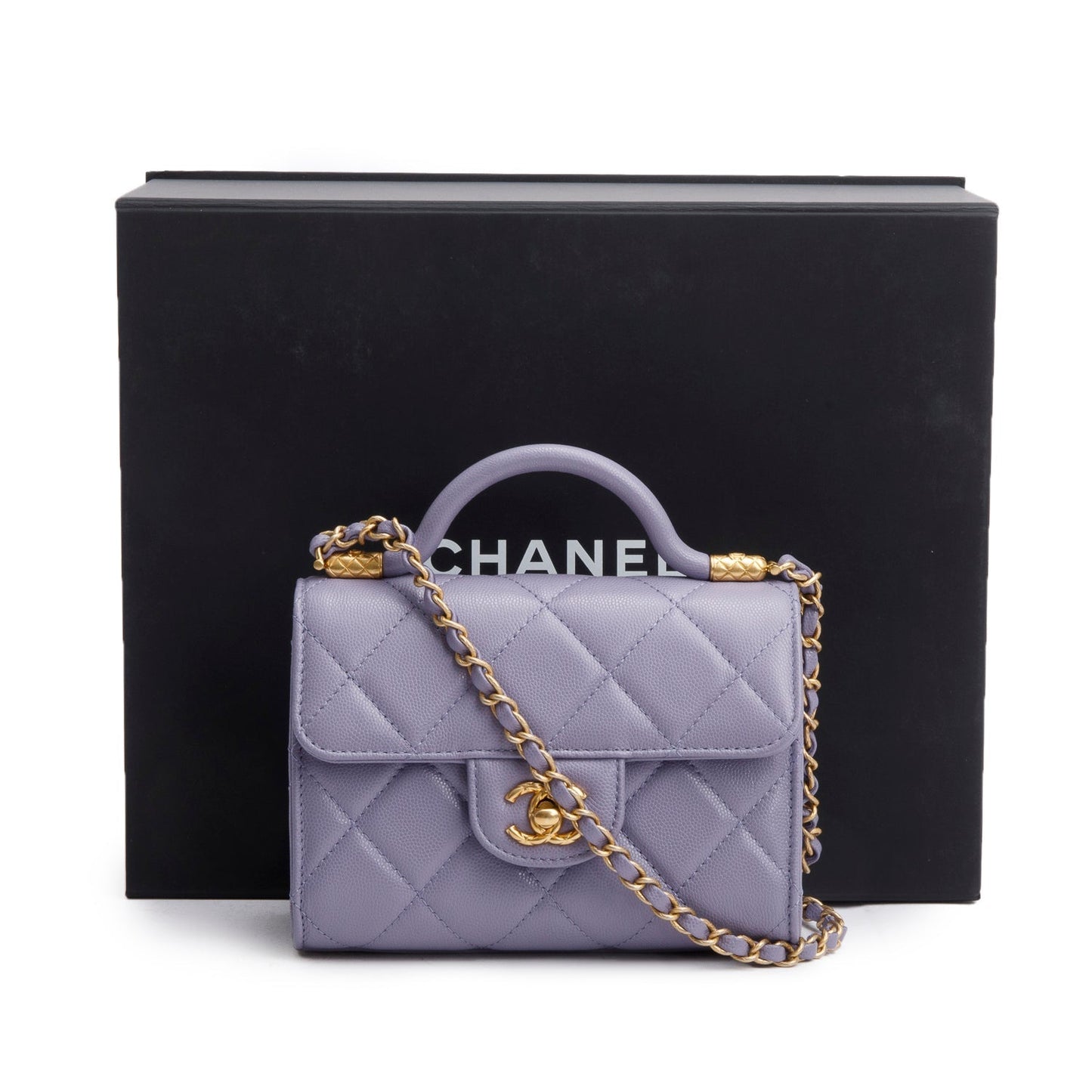 Chanel Purple Quilted Caviar Top Handle Leather Travel Bag
